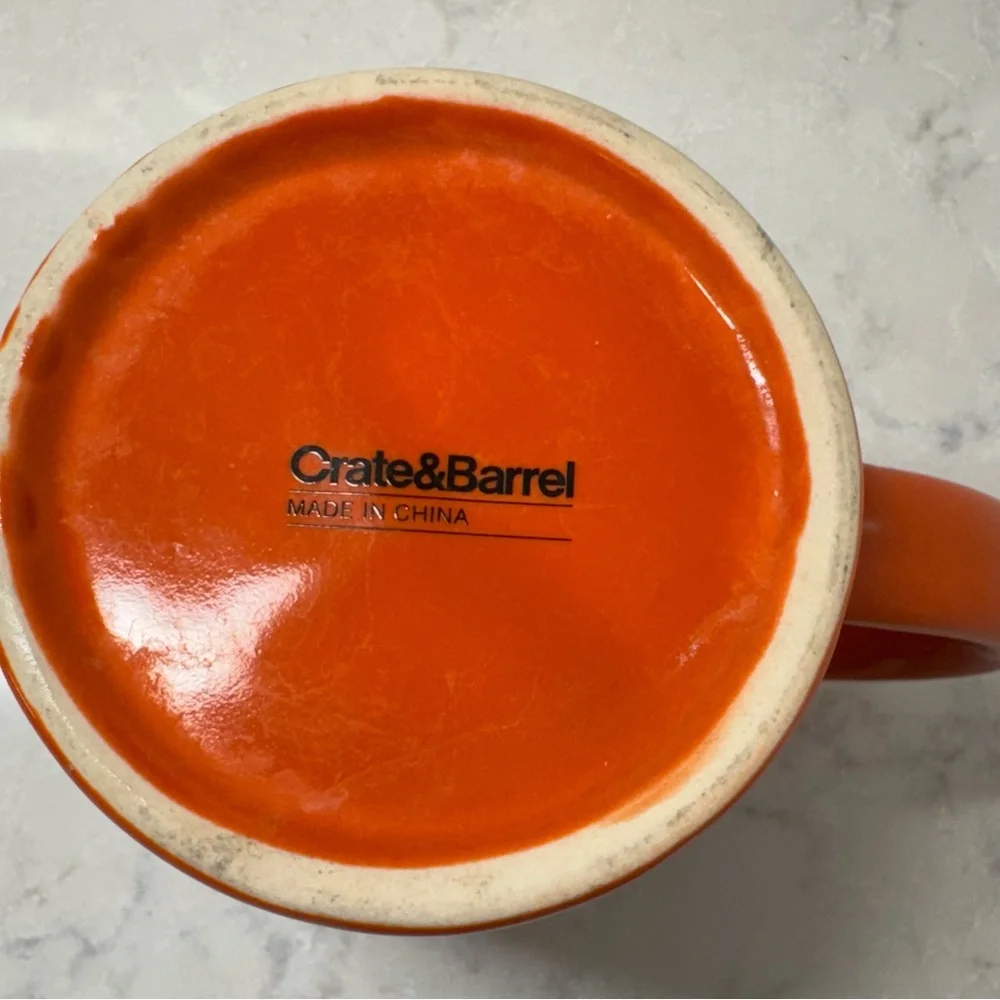 Crate&Barrel Halloween Orange Mug with Black Pumpkin Design